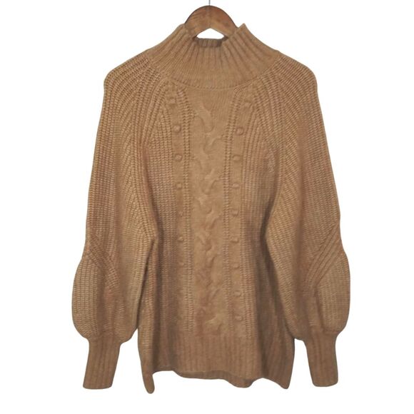 Ava & Viv Tan Mock Neck Puff Sleeve Boho Plus Size Pullover Sweater Sz 14 - Picture 3 of 9